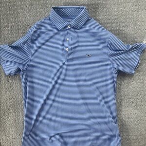 Vineyard Vines Men's Golf Polo in Blue and White Stripes Sankaty